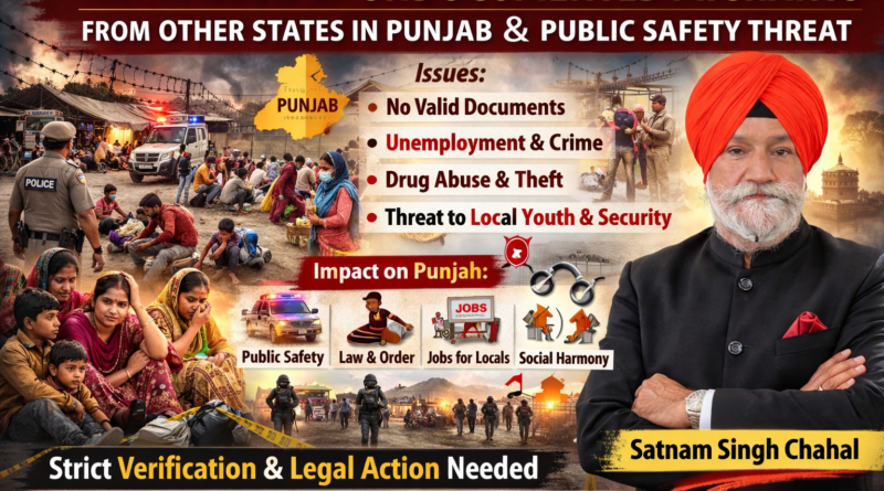 ਪੰਜਾਬ ਵਿੱਚ ਬਾਹਰੀ ਸੂਬਿਆਂ ਤੋਂ ਆਏ ਗ਼ੈਰ-ਦਸਤਾਵੇਜ਼ੀ ਪ੍ਰਵਾਸੀਆਂ ਅਤੇ ਜਨਤਕ ਸੁਰੱਖਿਆ ਦਾ ਵਧਦਾ ਸੰਕਟ