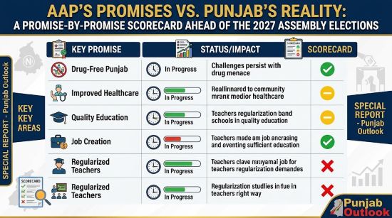 AAP ਦੇ ਵਾਅਦੇ ਅਤੇ ਪੰਜਾਬ ਦੀ ਹਕੀਕਤ: 2027 ਦੀਆਂ ਵਿਧਾਨ ਸਭਾ ਚੋਣਾਂ ਤੋਂ ਪਹਿਲਾਂ ਵਾਅਦਾ-ਦਰ-ਵਾਅਦਾ ਸਕੋਰਕਾਰਡ-  ਪੰਜਾਬ ਆਊਟਲੁੱਕ  ਸਿਆਸੀ ਵਿਸ਼ਲੇਸ਼ਣ